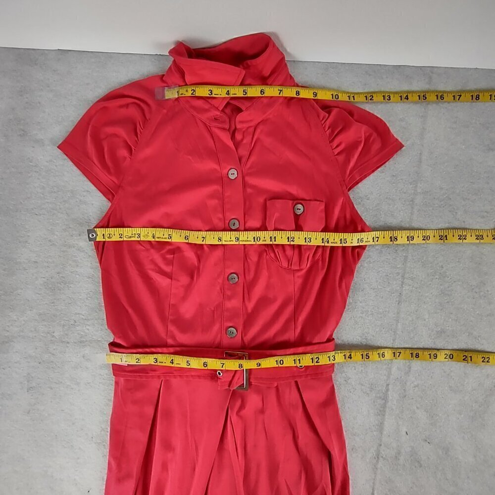 Migaino Womens 100% Cotton Pink/Coral Belted Midi Dress Size 42 (About A Size 6) - Picture 7 of 11